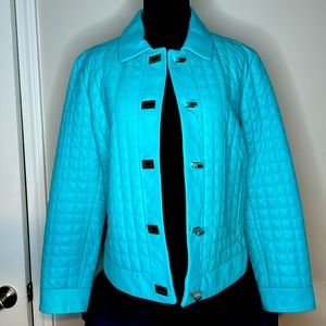 Siena Studio vintage quilted leather turquoise blue jacket coat satin sz large